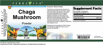 Photo of the TerraVita Premium Collection Chaga Mushroom Powder label