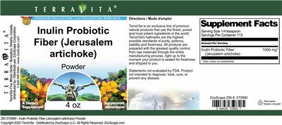 Photo of the TerraVita Premium Collection Inulin Probiotic Fiber (Jerusalem Artichoke) Powder label