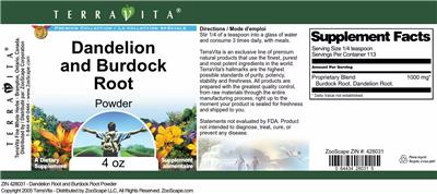 Photo of the TerraVita Premium Collection Dandelion and Burdock Root Powder label
