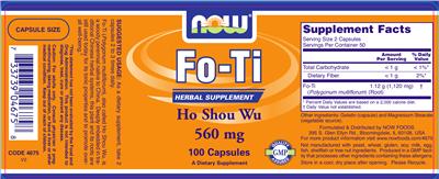 Photo of the NOW Fo-Ti 560 mg label