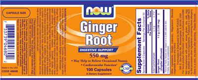 Photo of the NOW Ginger Root 550 mg label