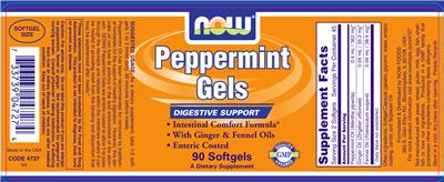 Photo of the NOW Peppermint Gels label