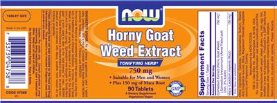 Photo of the NOW Horny Goat Weed Extract 750 mg label