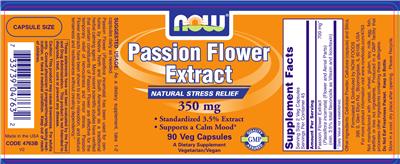 Photo of the NOW Passion Flower Extract 350 mg label