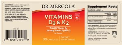 Photo of the Dr. Mercola Vitamins D3 5,000 IU & K2 (MK-7) 180 mcg label