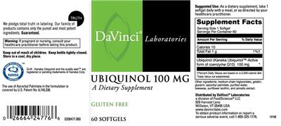 Photo of the DaVinci Laboratories Ubiquinol 100 mg label