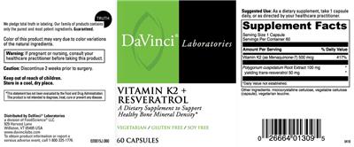 Photo of the DaVinci Laboratories Vitamin K2 + Resveratrol label