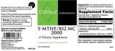 Photo of the DaVinci Laboratories 5-MTHF/B12 MC 2000 label