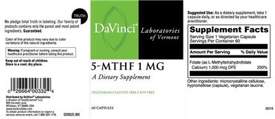 Photo of the DaVinci Laboratories of Vermont 5-MTHF 1 mg label