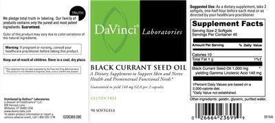 Photo of the DaVinci Laboratories Black Currant Seed Oil label