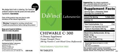 Photo of the DaVinci Laboratories Chewable C-300 Orange-Pineapple Flavor label