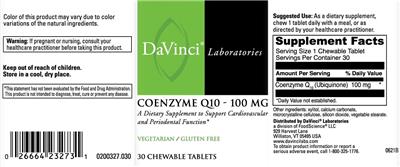 Photo of the DaVinci Laboratories Coenzyme Q10 - 100 mg label