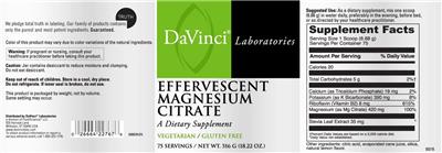 Photo of the DaVinci Laboratories Effervescent Magnesium Citrate label