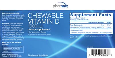 Photo of the Pharmax Chewable Vitamin D 1000 IU Blackcurrant Flavor label