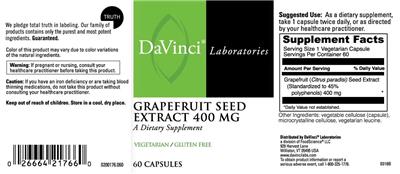 Photo of the DaVinci Laboratories Grapefruit Seed Extract 400 mg label