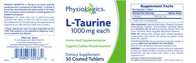 Photo of the PhysioLogics L-Taurine label