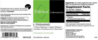 Photo of the DaVinci Laboratories L-Theanine 200 mg label