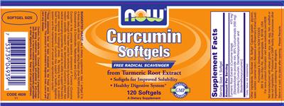 Photo of the NOW Curcumin Softgels From Turmeric Root Extract label