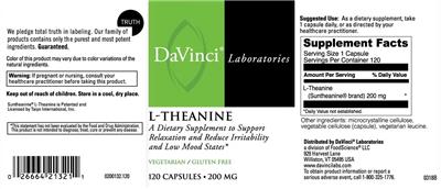 Photo of the DaVinci Laboratories L-Theanine 200 mg label