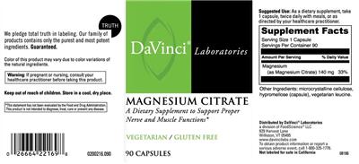 Photo of the DaVinci Laboratories Magnesium Citrate label