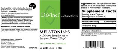 Photo of the DaVinci Laboratories Melatonin-3 3 mg label