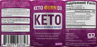 Photo of the Justified Laboratories Keto Burn DX label