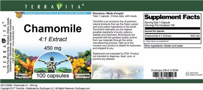 Photo of the TerraVita Premium Collection Chamomile 450 mg 4:1 Extract label