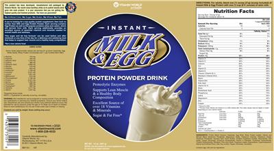 Photo of the Vitamin World Instant Milk & Egg Protein Powder Drink label