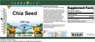 Photo of the TerraVita Premium Collection Chia Seed 450 mg label
