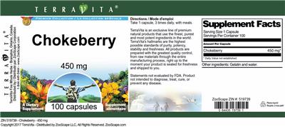 Photo of the TerraVita Premium Collection Chokeberry 450 mg label