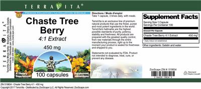 Photo of the TerraVita Premium Collection Chaste Tree Berry 450 mg 4:1 Extract label