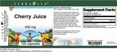 Photo of the TerraVita Premium Collection Cherry Juice 450 mg label