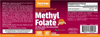 Photo of the Jarrow Formulas Methyl Folate 400 mcg label