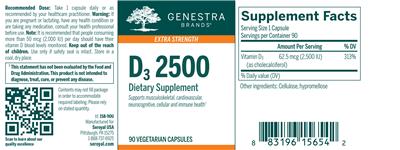 Photo of the Genestra Brands D3 2500 label