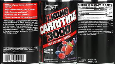 Photo of the Nutrex Research Black Series Liquid Carnitine 3000 Berry Blast label