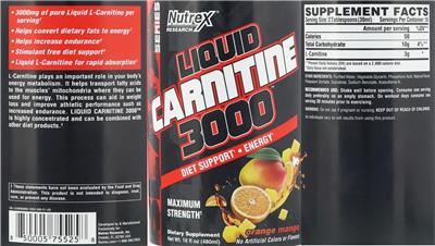Photo of the Nutrex Research Black Series Liquid Carnitine 3000 Orange Mango label