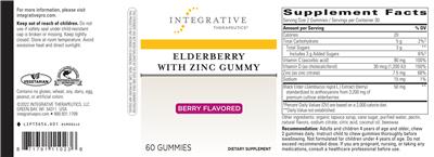 Photo of the Integrative Therapeutics Elderberry with Zinc Gummy Berry Flavored label