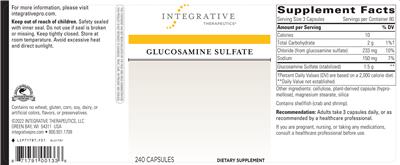 Photo of the Integrative Therapeutics Glucosamine Sulfate label