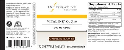Photo of the Integrative Therapeutics Vitaline CoQ10 200 mg Chocolate Flavored label