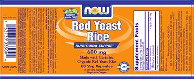 Photo of the NOW Red Yeast Rice 600 mg label