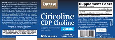 Photo of the Jarrow Formulas Citicoline CDP Choline 250 mg label