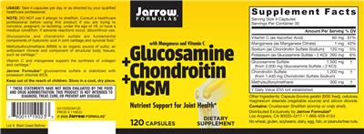 Photo of the Jarrow Formulas Glucosamine + Chondroitin + MSM label