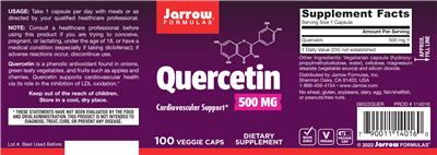 Photo of the Jarrow Formulas Quercetin 500 mg label