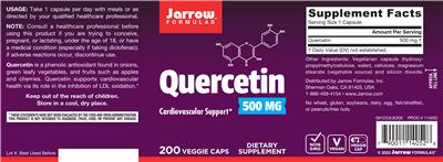 Photo of the Jarrow Formulas Quercetin 500 mg label