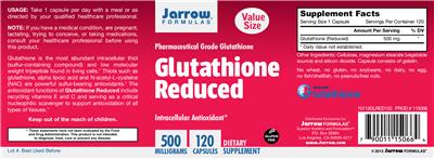 Photo of the Jarrow Formulas Glutathione Reduced 500 mg label