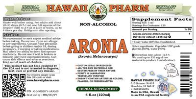 Photo of the Hawaii Pharm Aronia Non-Alcohol label