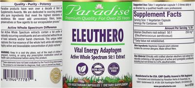 Photo of the Paradise Eleuthero label