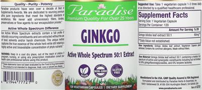 Photo of the Paradise Ginkgo Biloba label