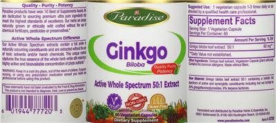 Photo of the Paradise Ginkgo Biloba label