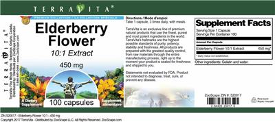 Photo of the TerraVita Premium Collection Elderberry Flower 450 mg 10:1 Extract label